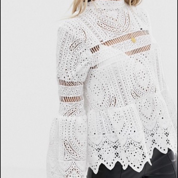 boohoo crochet lace peplum bell sleeve top